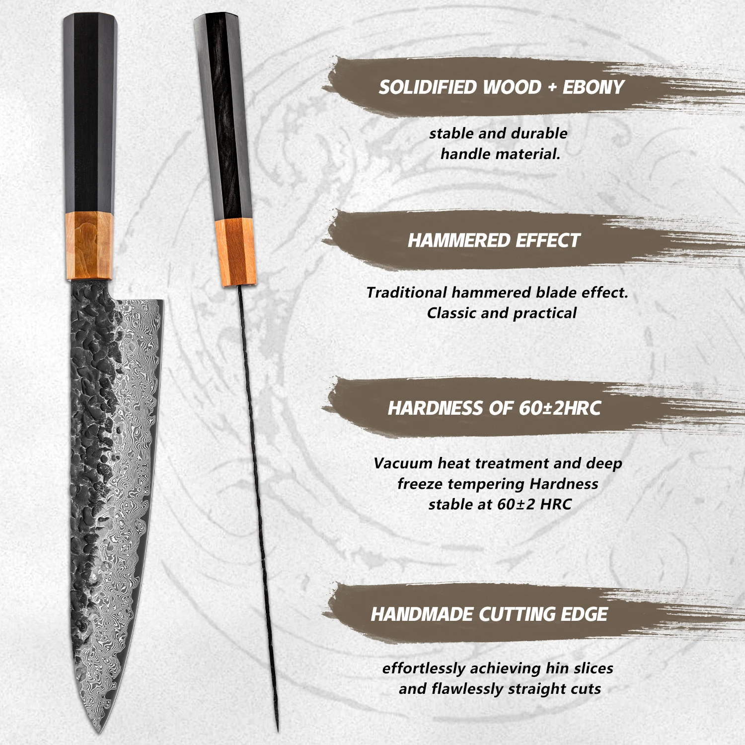 Grandsharp 1-6Pcs Knife Set 67 Layers 10Cr15MoV Core Damascus Steel Blades with Premium Ebony Wood Handles Chef Santoku Cutlery