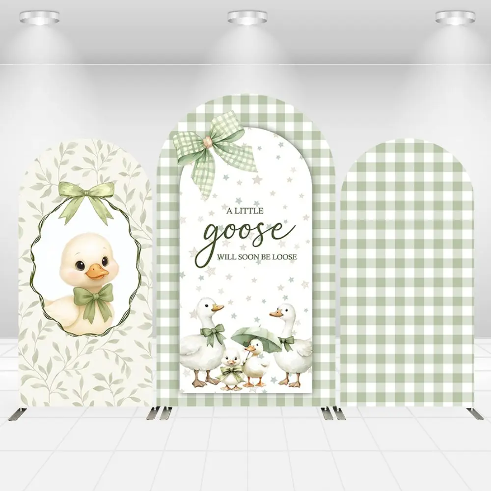 Green Plaid theme Silly Goose Arch Cover Backdrop for Kids Baby Shower Birthday Party Decoration Photo Background