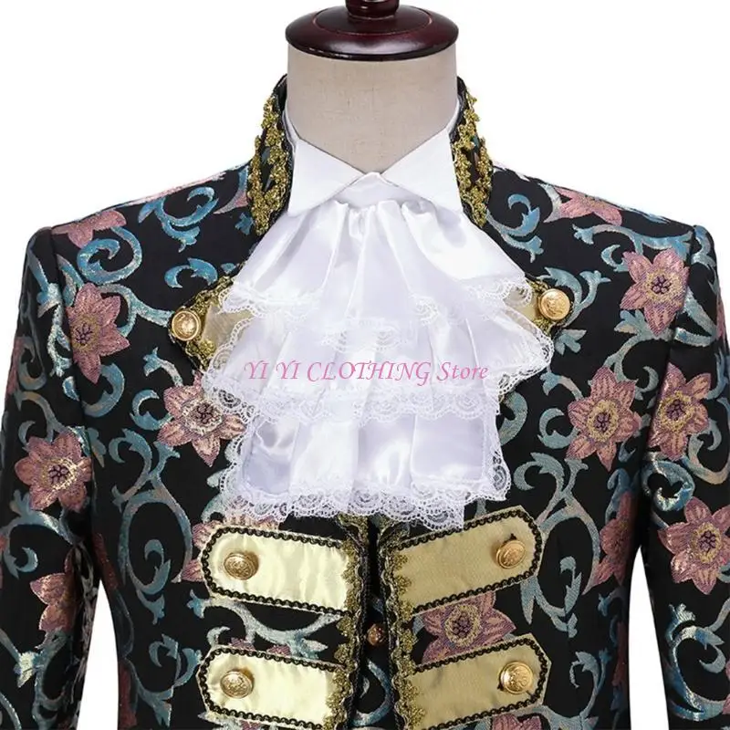 N5KF Ruffle Lace Satin Jabot and Cuffs Set Costume Accessory for Men Women Children