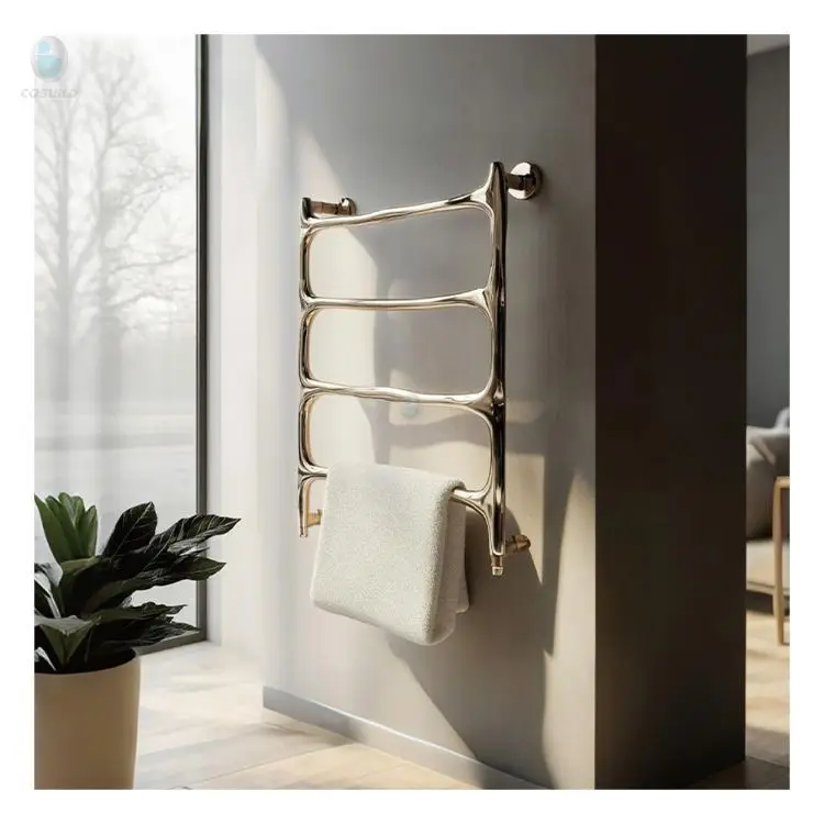 304 Stainless Steel Wall Mounted Heated Towel Rail Gold Design for Bathroom Hotel Kitchen Bedroom Heating Feature