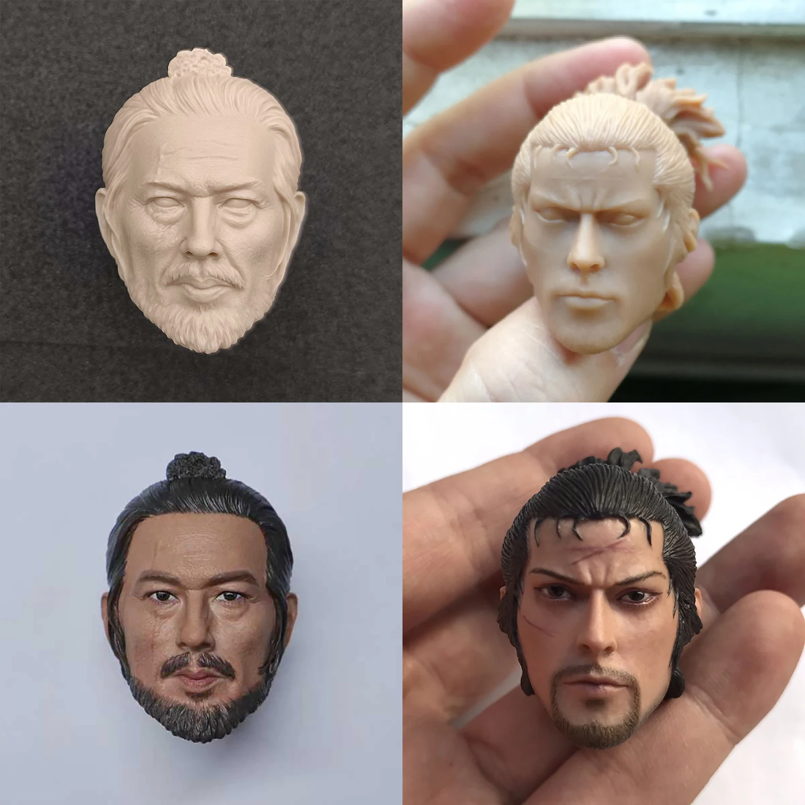 

1/6 японский самурайский фехтовальщик Миямото мускусная голова скульптура резьба модель подходит для 12-дюймового мужского солдата фигурку тела куклы