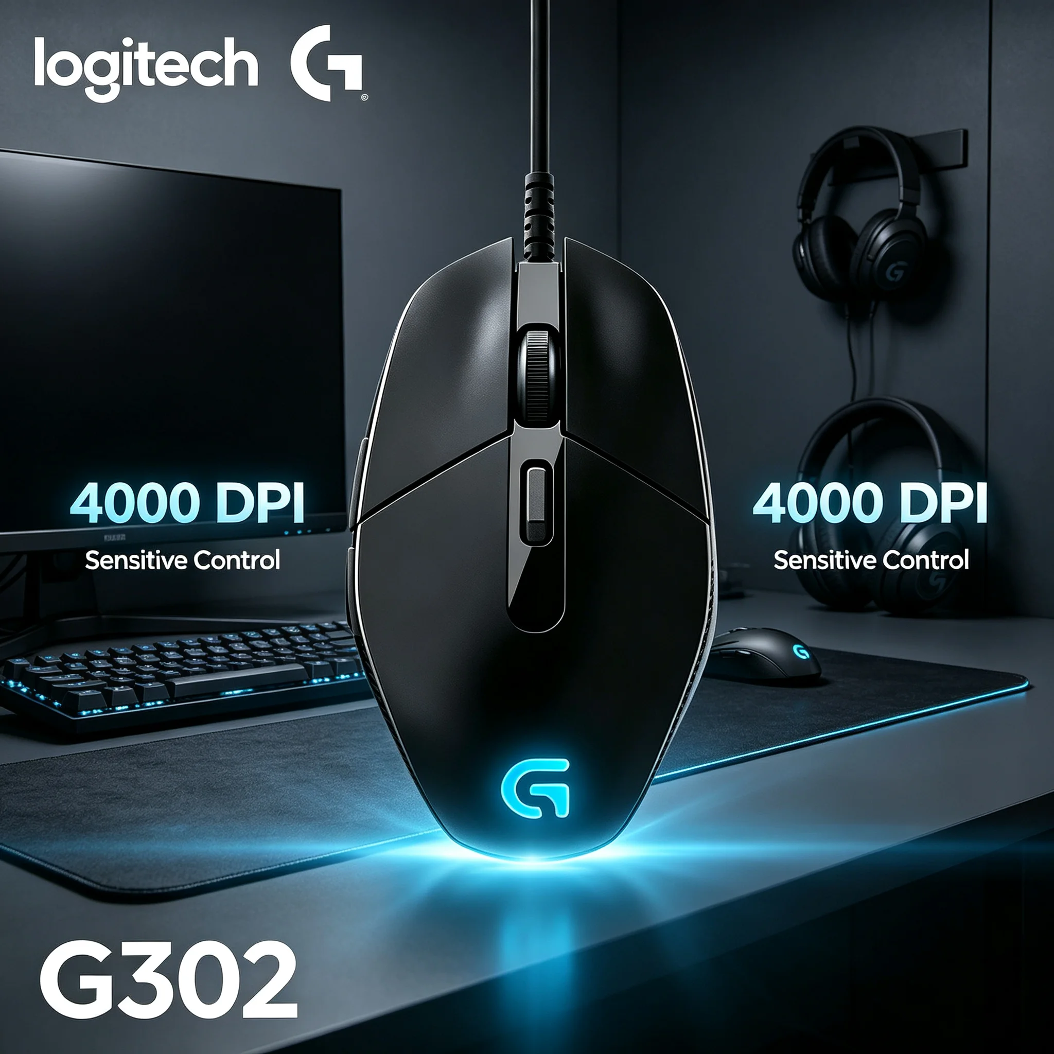 Logitech G302 Daedalus Prime Wired Gaming Mouse Compact Ergonomic Form Factor 4000DPI for CS2 Valorant Apex Legends Gaming Setup