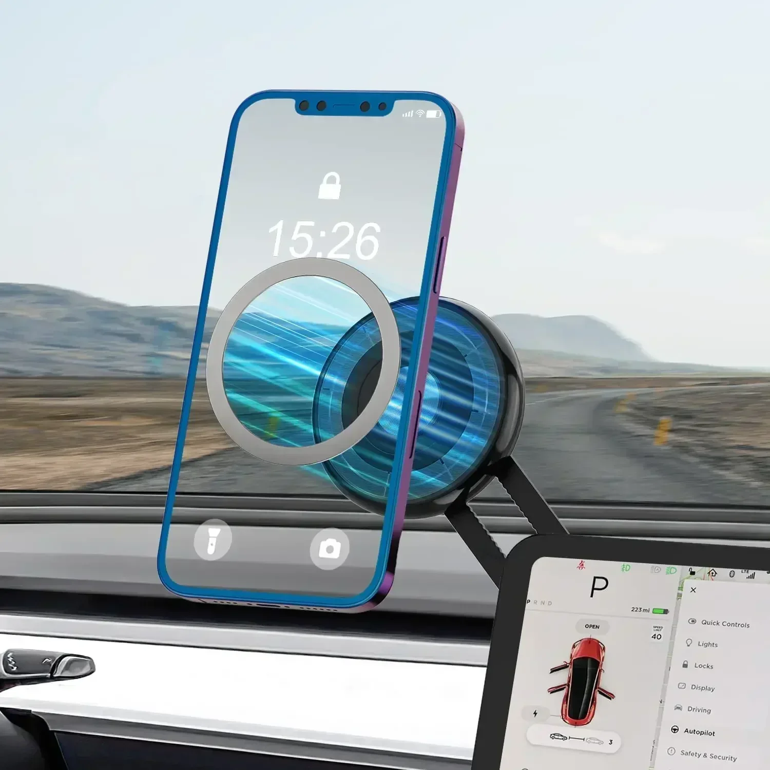 

Wireless Charging Magnetic Car Phone Holder for Tesla Model Y 3 Hidden 360 Degree Rotation Car Phone Holder Support iPhone