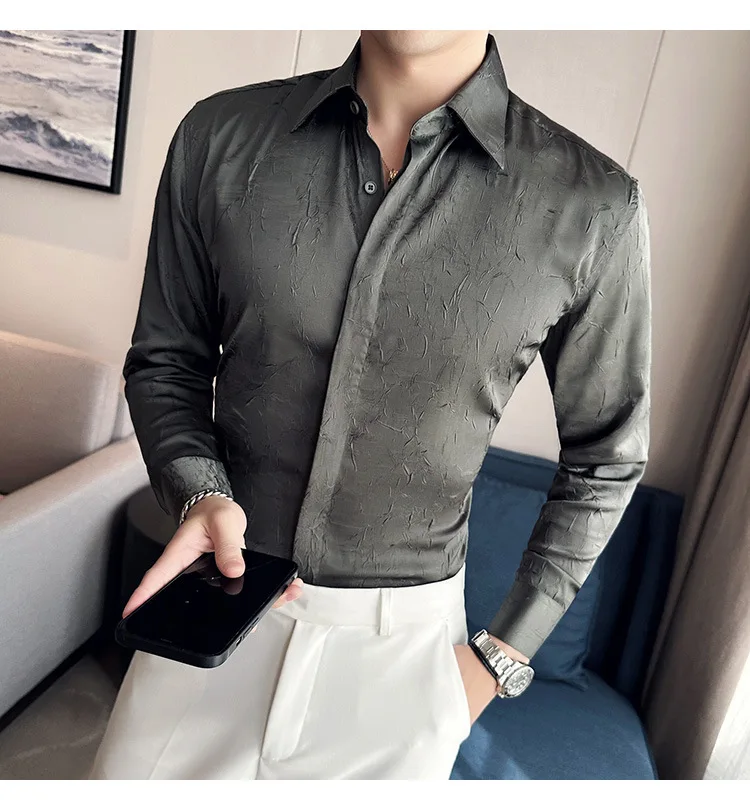 

Luxury Tican Flower Pattern Men Camisa Hombre Shirt Long Sleeve Fashion Business Formal Dress Shirt Solid Color Simple Shirt