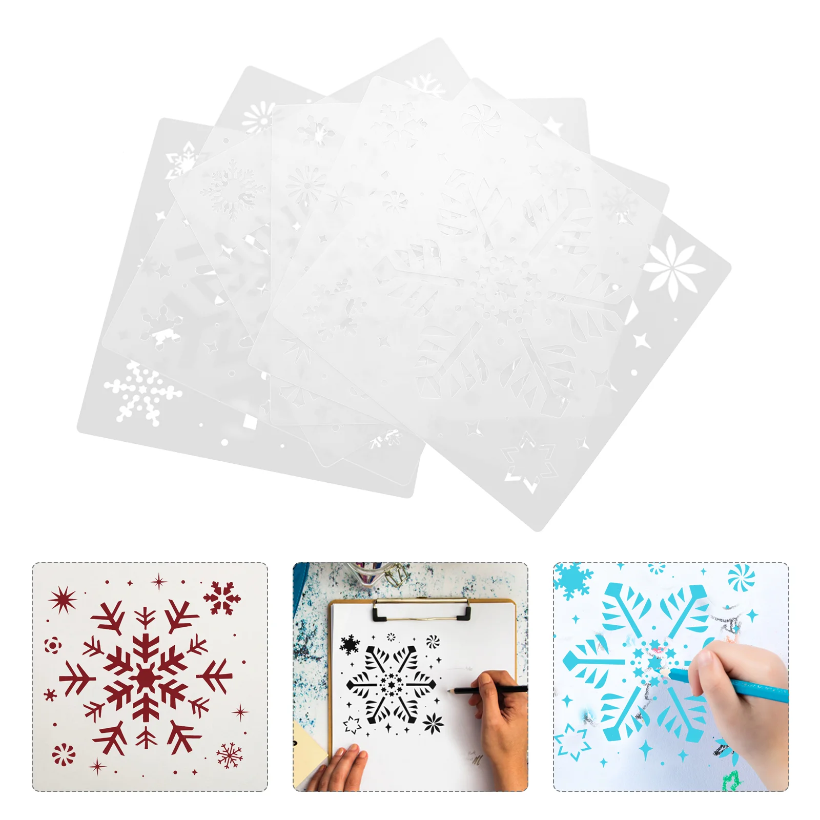 

6 Pcs Snowflake DIY Stencil Reusable Xmas Stencils Painting Template Drawing Making Hollow Out White Christmas Present