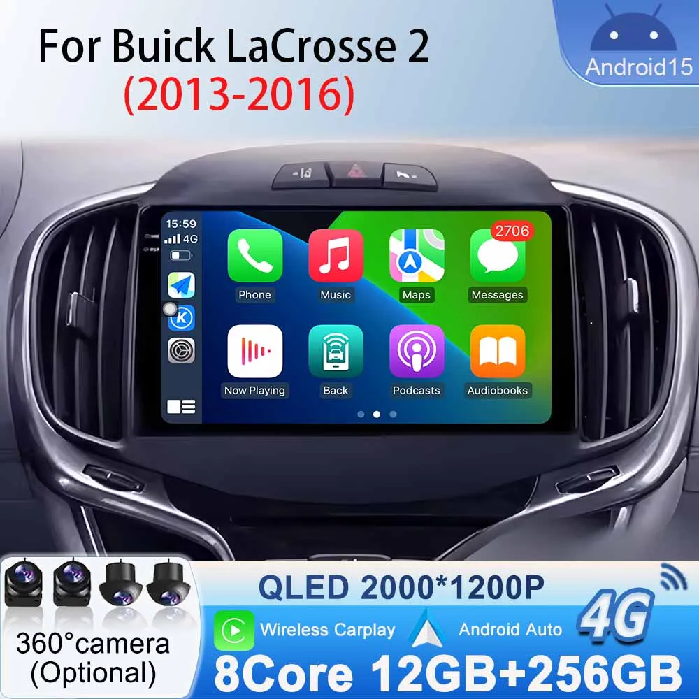 

Radio Auto WIFI for Buick LaCrosse 2 2013-2016 Car Stereo GPS Navigation Car Multimedia Video Player Audio Android 15 BT Carplay