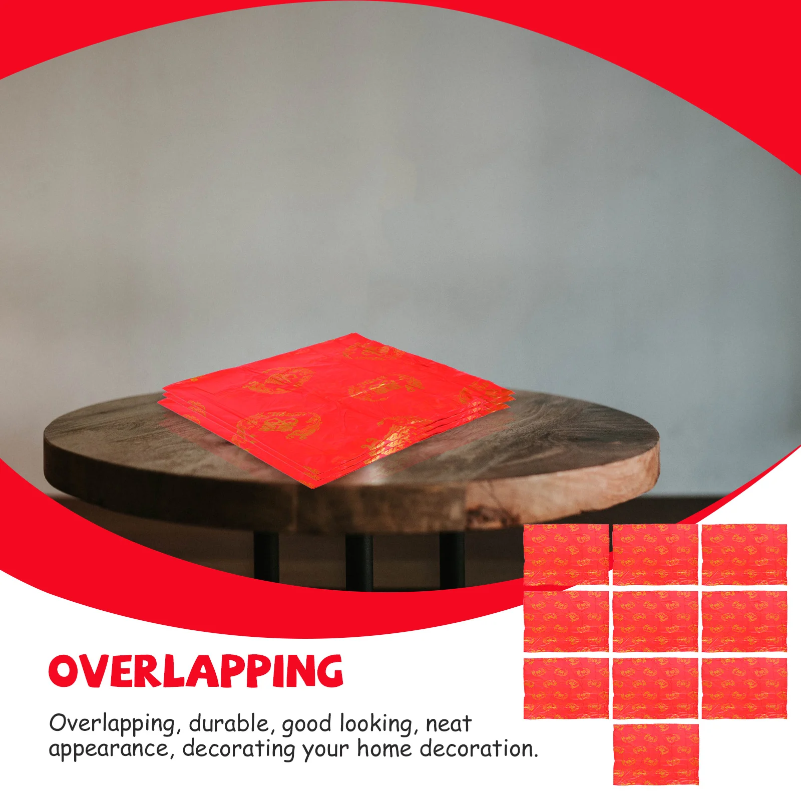 

10pcs Chinese Style Tablecloth Lóngfèngchéngxiáng Festival Wedding Banquet Decorative Cover Disposable Dirt-Resistant Dining