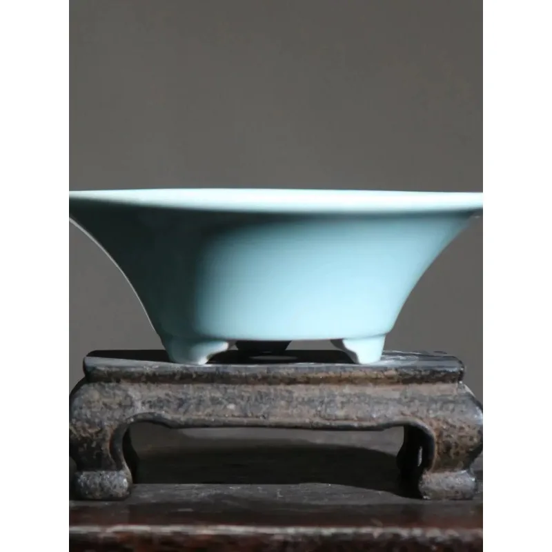 Porcelain Colorful Glazed Round  Bonsai Pot Vase Tradition China Dormitory Room Table Garden Decoration