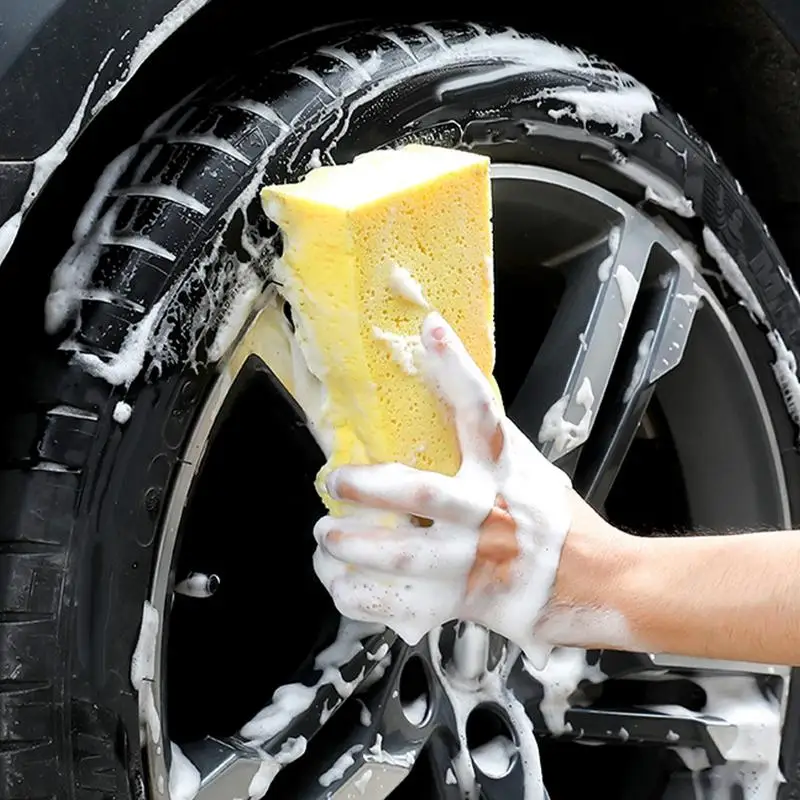 Car Cleaning Sponge Water Suction Tire Wheel Wash Pad Extra Thick Easy Grip Thick Foam Scrubber Auto Wax Polishing Tyre Brushes