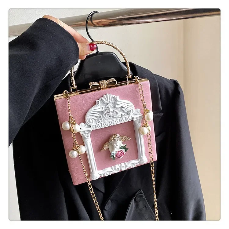 New Women Bag Vintage Relief Angel Flower Chain Handbag Niche Single Shoulder Crossbody Bag for Women 2023 New Fashionable Bags