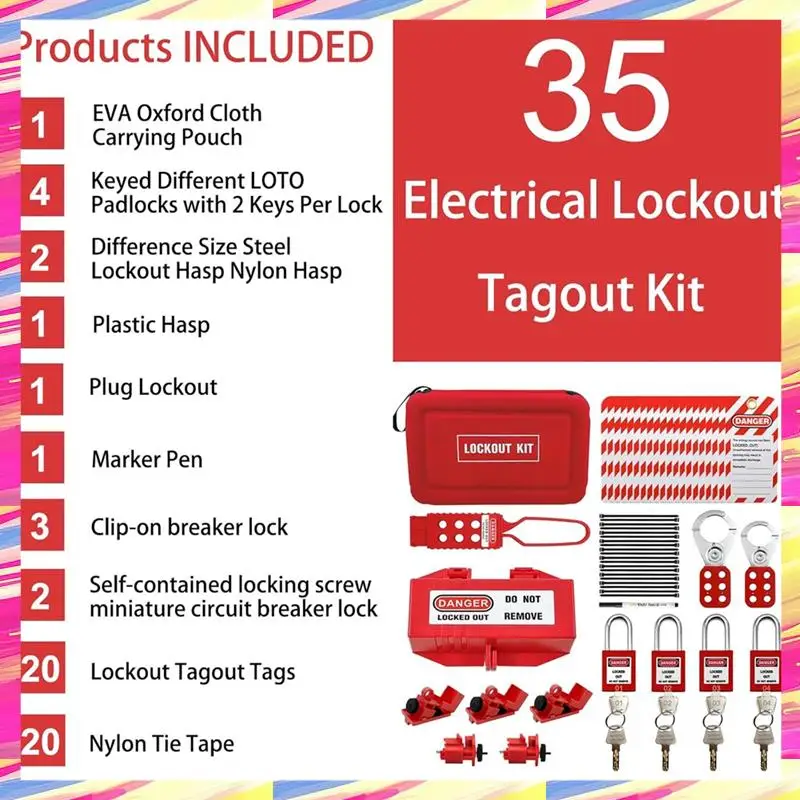 

AIAI 35Pc Lotokit,Portable Lockout Tagout Electrical Kit For Industrial Lockout Devices, Professional Padlock Kit