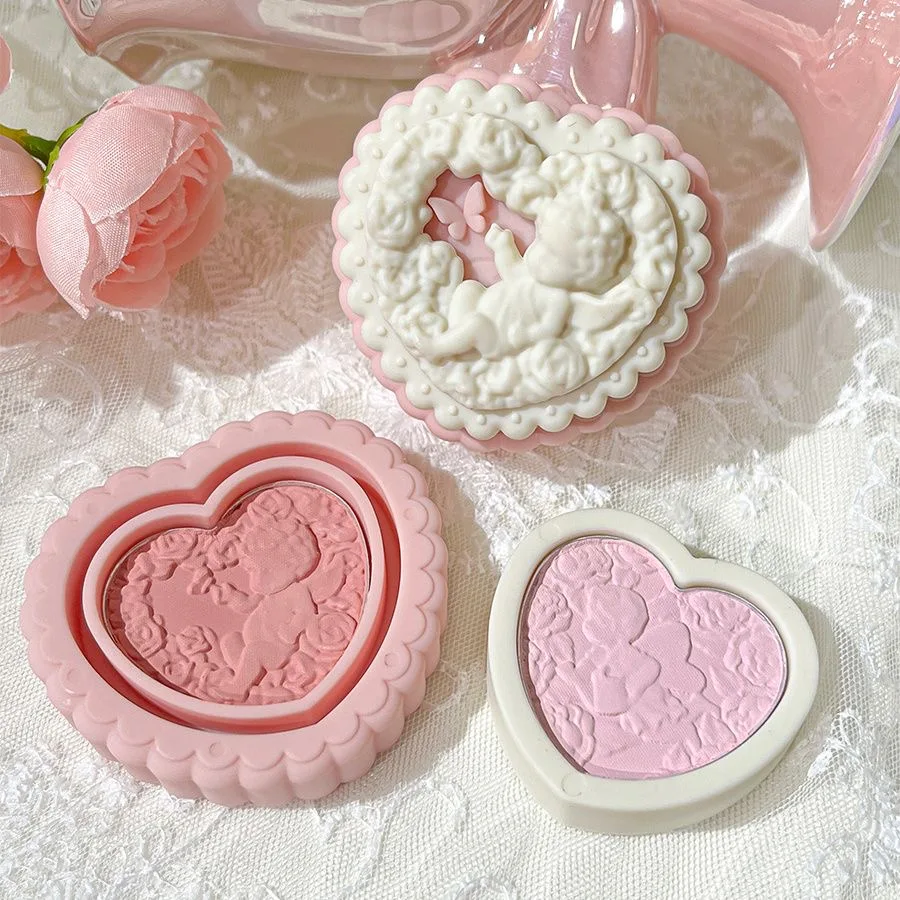 Makeup Blush Angel Relief Powder Blusher Double Color Apricot Smoke Cruelty-Free Powder Blush - Shape,Contour & Highlight Face