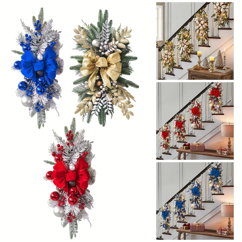 

Christmas Wreath Pendants Garland Xmas Decoration Christmas Wreath Hanging Pendant For Holiday Wall Door With LED Light String