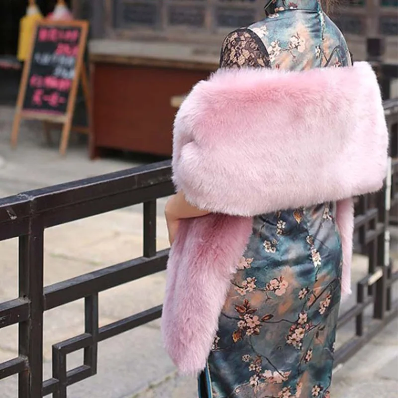 Chal de piel sintética para mujer, capa de boda, abrigo de boda para fiesta de noche, chal de cuello sólido, bufanda cálida para mujer