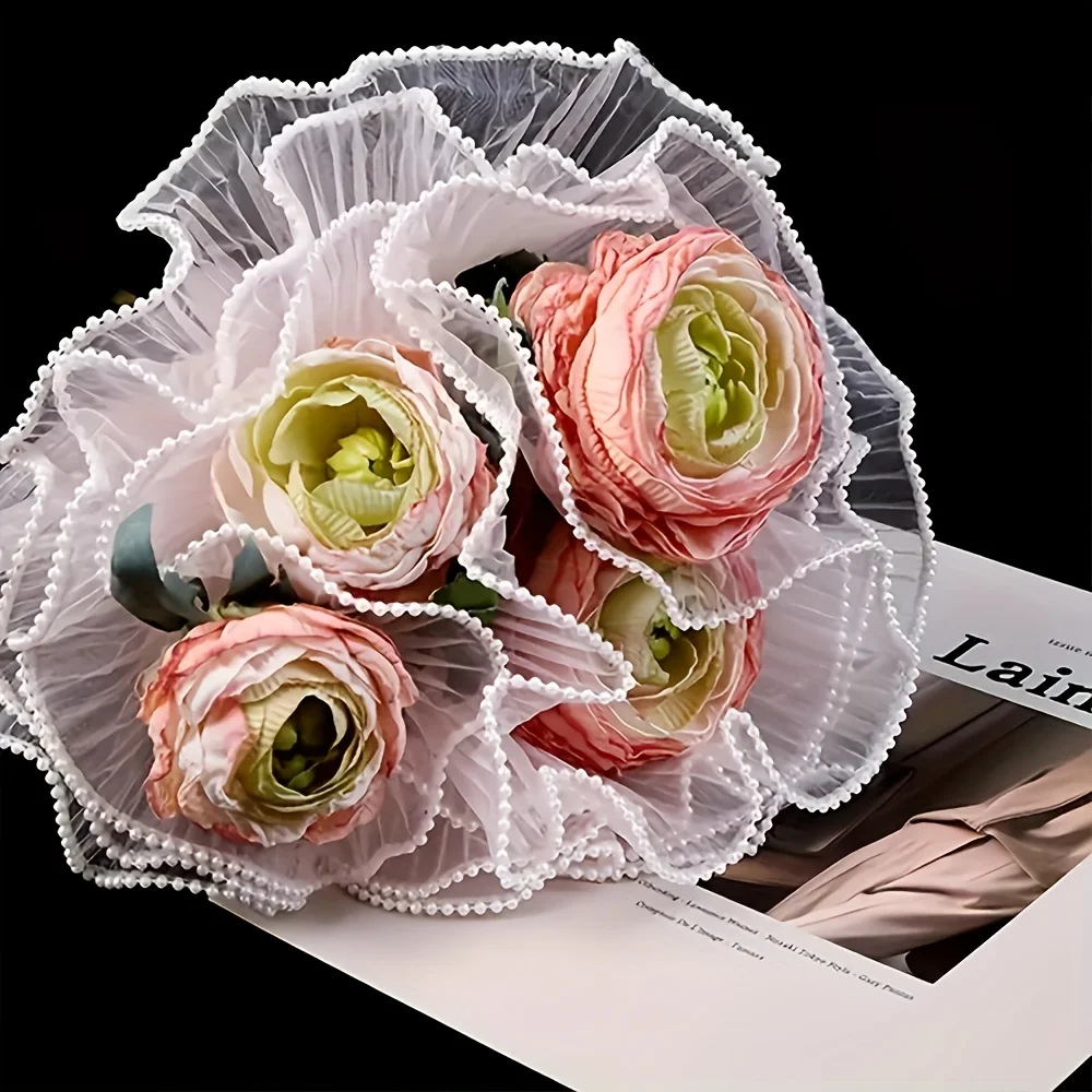 3-Piece Set of Elegant Rose Bouquet Wrapping Paper with Pearl and Lace Decorations - Butterfly Theme, 4 Sizes, Suitable for Valentine's Day, Birthdays, Mother's Day, Weddings - Decorative Gift Wrapping, Wedding Decorations, Decorative Packaging, Bouquets view 3