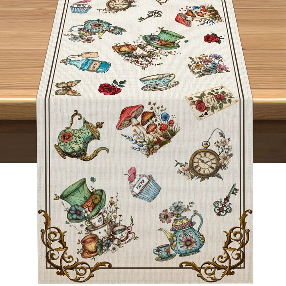 Table Runner Linen Indian Mandala Lotus Flower Arch Dining Tablecloth Ethnic Exotic Palace Banquet Decor
