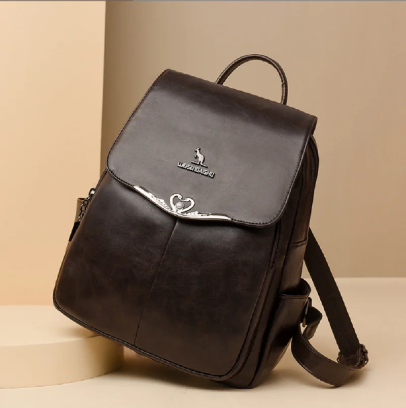 New Women's Fashion Vintage High Quality Leather Travel Backpacks Totes Large Capacity Shoulder Bags Crossbody Backpack