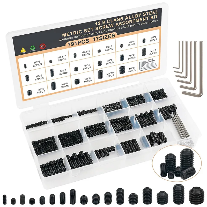 791Pcs 12.9 Grade Socket Cap Head Screws Assortment Kit, 17 Sizes Metric Fastener Set