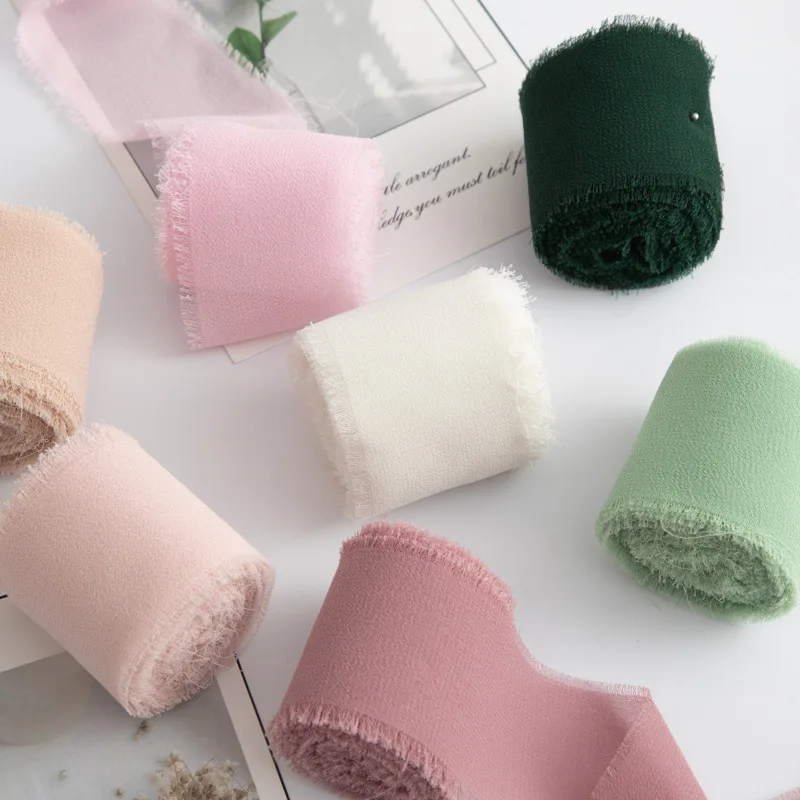 

Solid Color Chiffon Multifunctional Ribbon Snowflake Yarn New Hanfu Wedding Hand-held Bouquet Tassel Ribbon Bow Decoration
