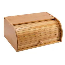 Wooden Bread Box Wood Bread Keeper Compact Rolltop Bread Bin Bread Box Roll Top Bread Storage Container, 40x24x17cm