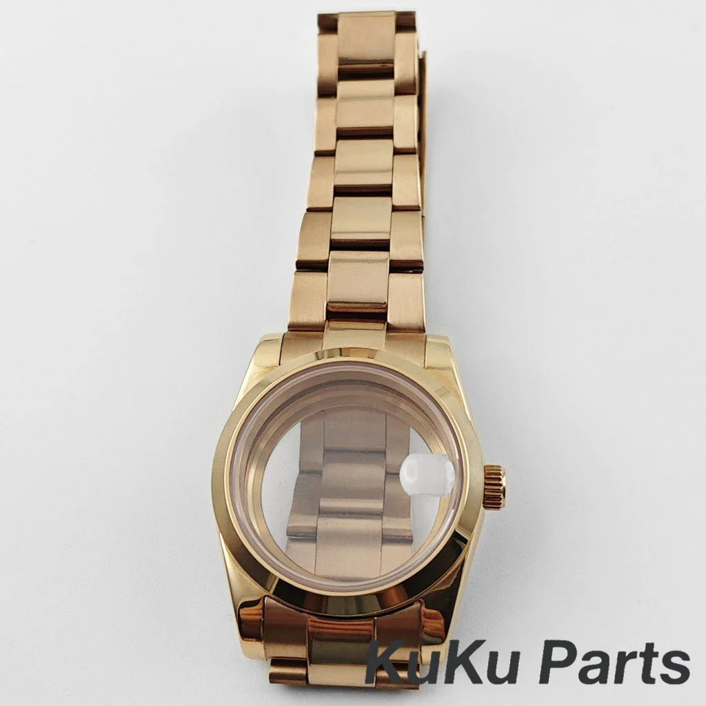 Boîtier de montre en cristal saphir d'eau polonais plaqué Rose NH35 36MM/40MM pour NH34 NH35 NH36 NH38 NH70 ETA2824, mouvement cadran 28.5mm