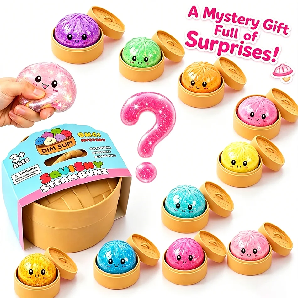 Random1PCS Mini Dumpling Squishies (2.2in),Dumpling Mystery Box,Soft Squeeze Sensory Toy for Stress Relief,Glitter Random Colors