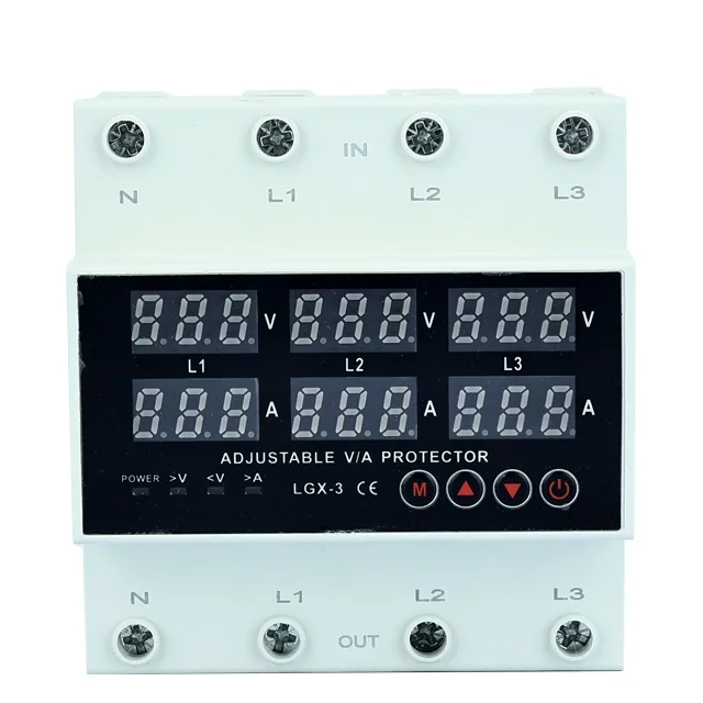 Ginri JMRD-TA 3P + N 3 fases 220v 63a 80a carril Din ajustable sobre y bajo voltaje protección de corriente Monitor Protector
