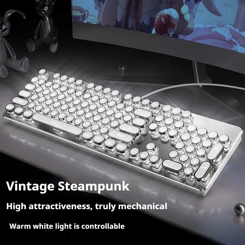 

EWEADN TK100 Retro Punk Mechanical Keyboard Mouse Set Luminous Wired USB Computer Office Gaming Keyboard Green Axis 87/104keys