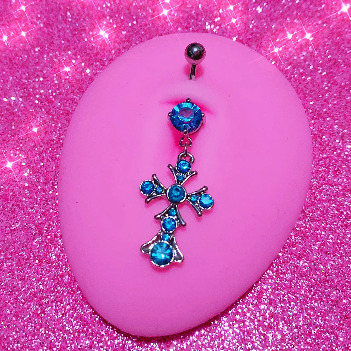 Y2K هيئة ثقب الأزرق كريستال الصليب البطن زر خواتم مثير الإكسسوارات الشرير الوردي خواتم السرة 2000s مجوهرات الجمالية