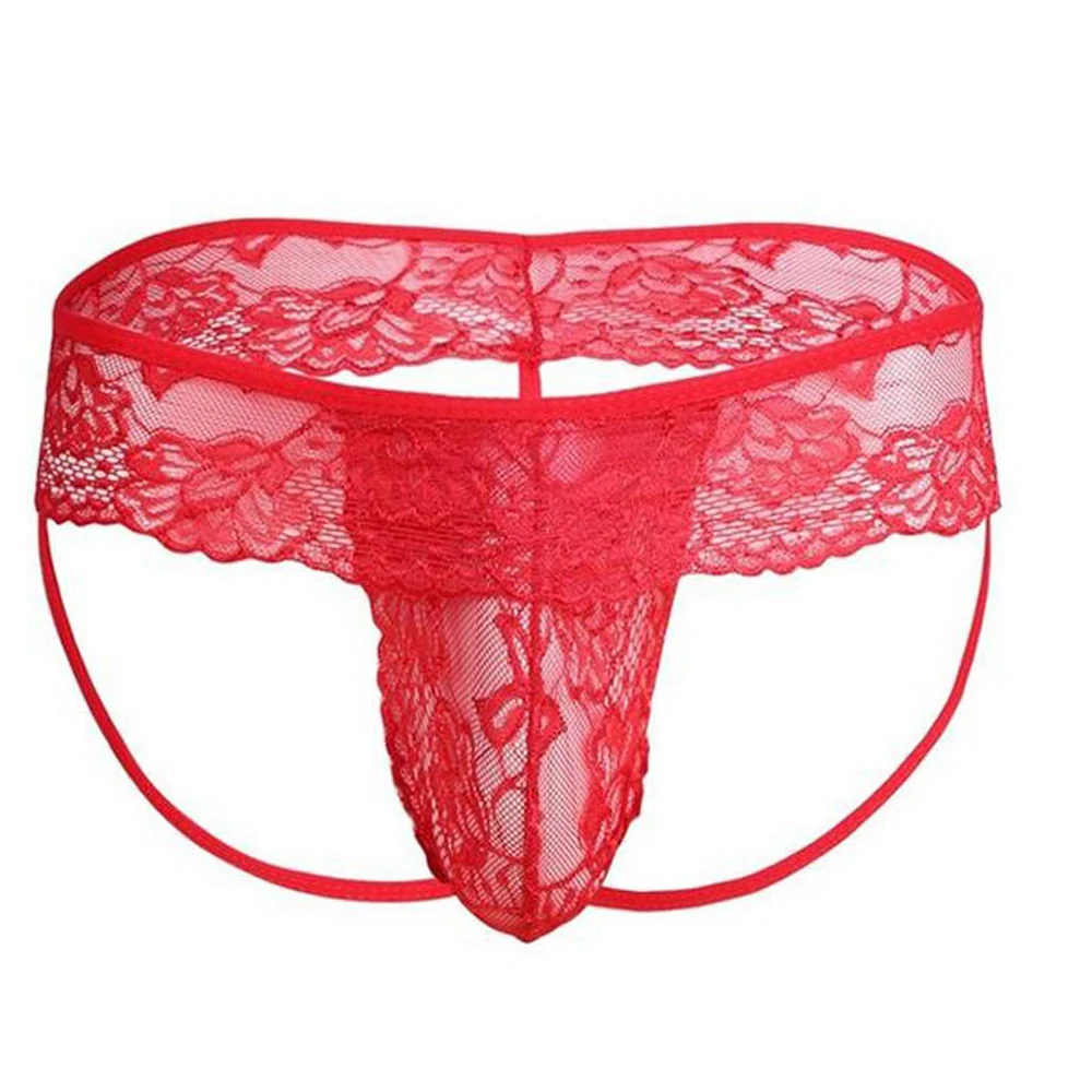 

1pc Sexy Men's See Through U-Convex Pouch Thongs Briefs Underwear Solid Color Sissy Male T-back Lace G-Strings Panties