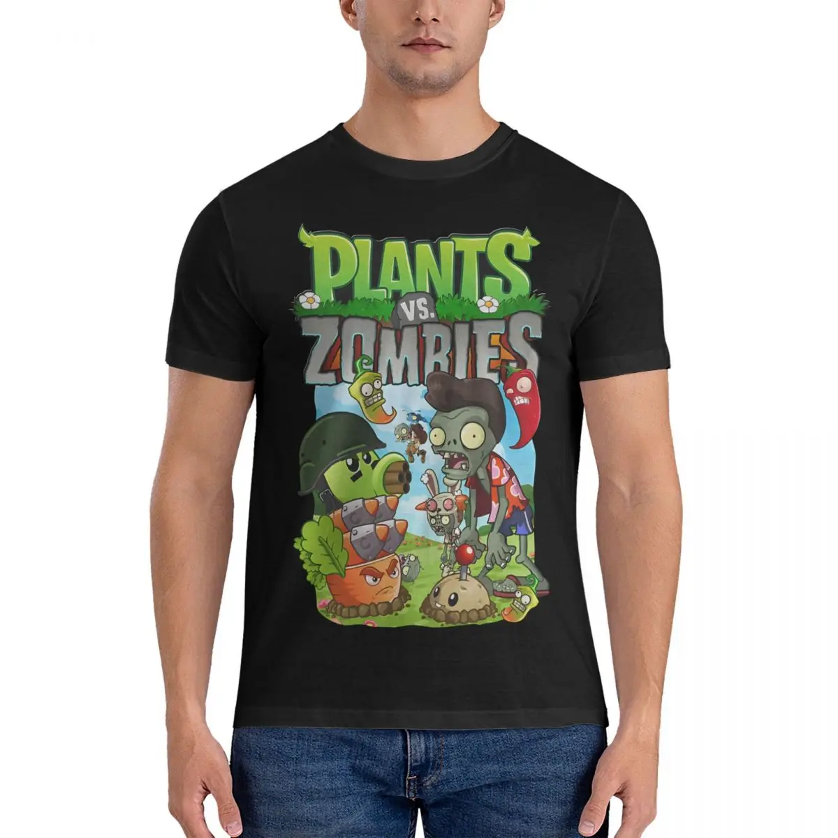 Perfect T-Shirts for Men Plants VS The Z-Zombies Vintage Cotton Tee Shirt O Neck Short Sleeve T Shirts Gift Idea Clothing