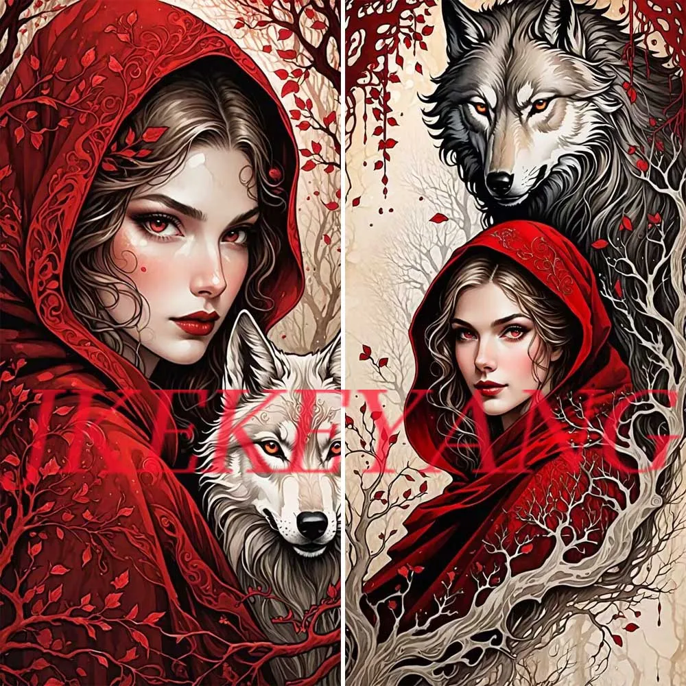 Full Square/Round Drills 5D DIY Diamond Painting Woman and Wolf Picture Diamond Embroidery Cross Stitch Home Decor