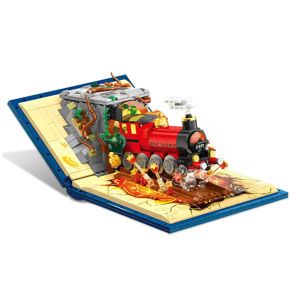 

Всплывающая книга Экспресс-поезд Креативные строительные блоки Развивающая модель из абс, идеально подходит для взаимодействия родителей и детей, украшения дома, подарки на Хэллоуин и Рождество для мальчиков и девочек