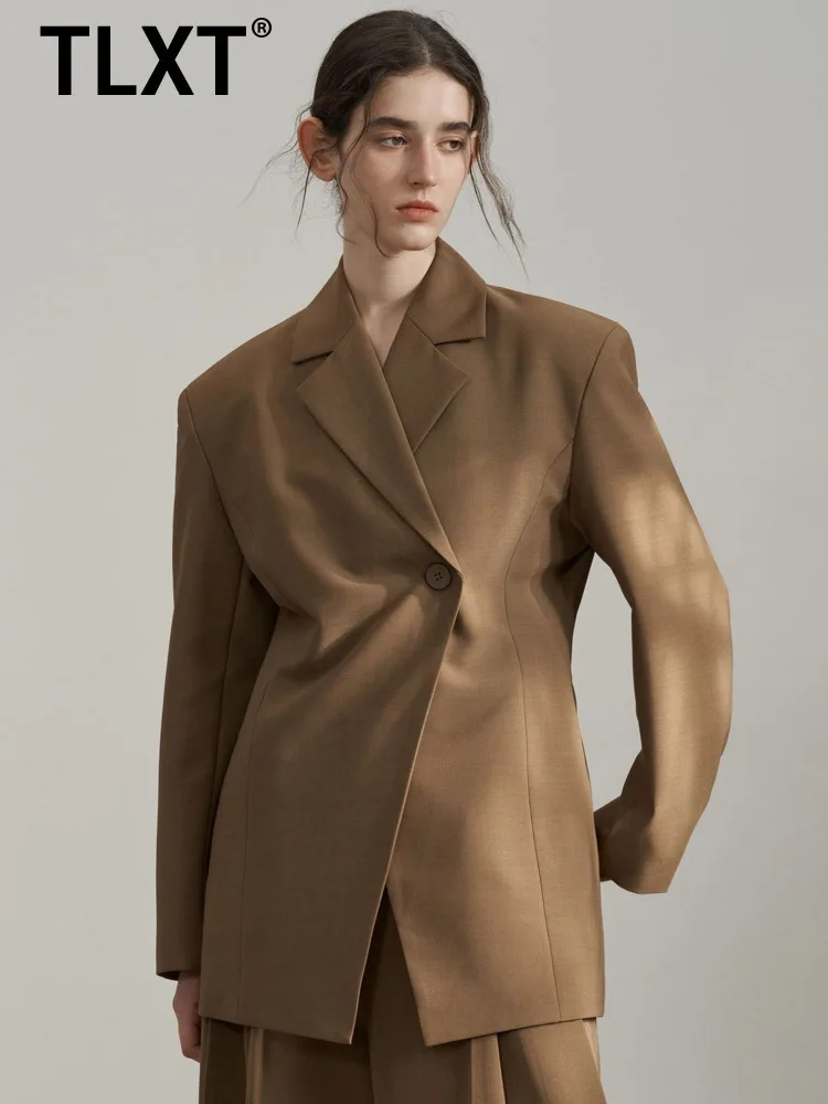 

TLXT Women's Advanced Style Waist Cinching Slimming One Button Blazer Jacket Mid Length 2024 Autumn New Trendy Fashion Clothing