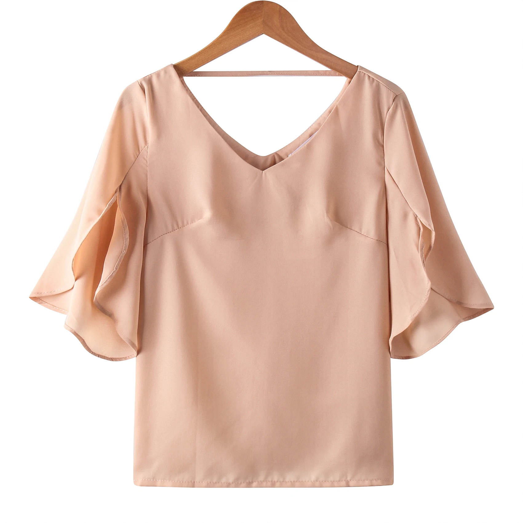 Zomerse nieuwe casual dames chiffon blouse met lotusbladmouwen