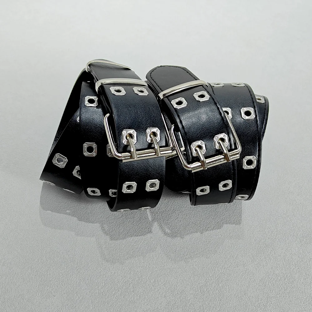 Retro Square Rivet Men's Belt With Three Row Needle Buckle Hip-Hop Rock Punk Y2k Style Jeans Belts For Women Goth Waistband