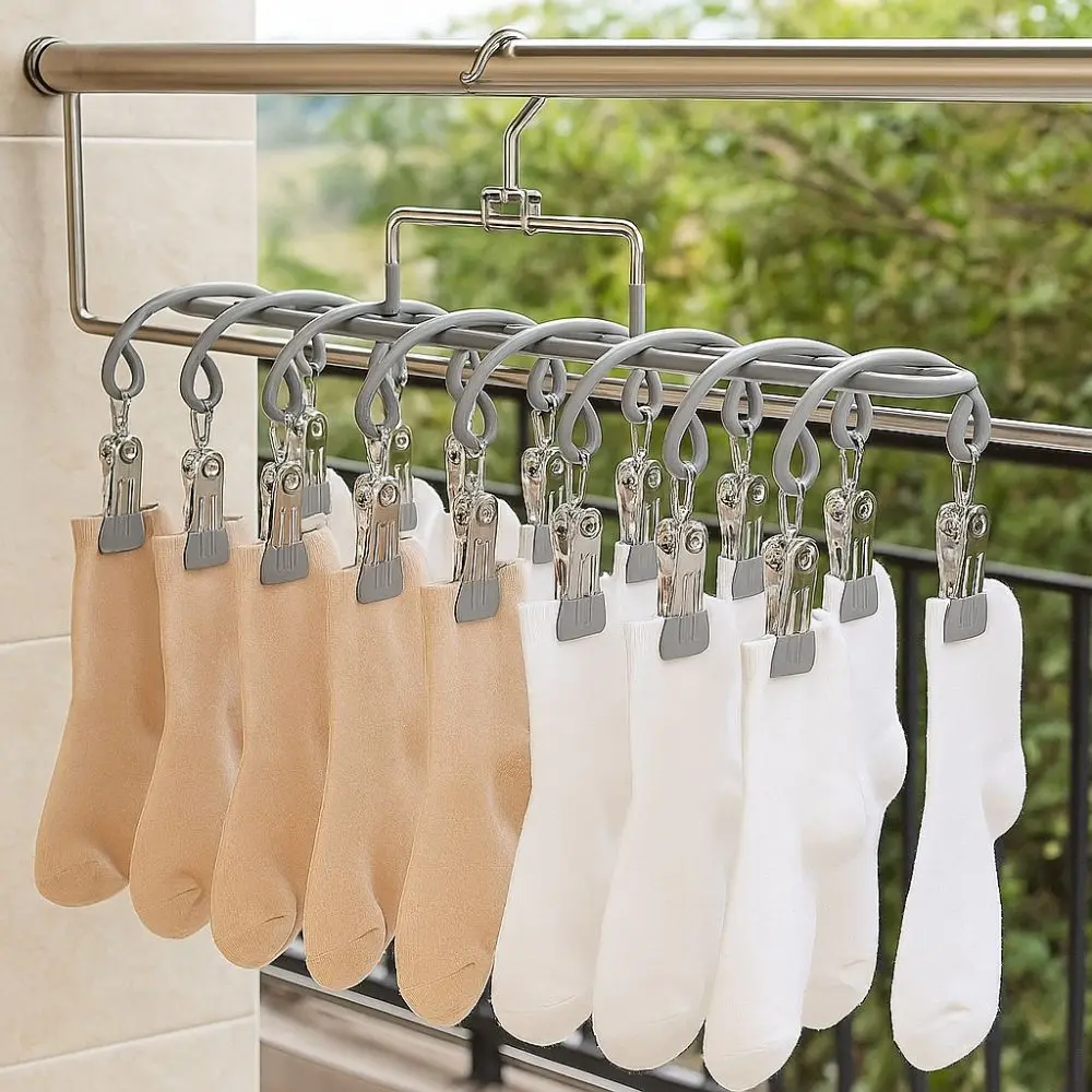 

Stainless Steel Clothes Drying Hanger 20 Clips Rustproof Windproof Clothing Rack Anti-slip Portable Shoe Hanger Small Space