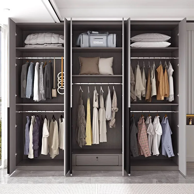 Luxury Clothes Storage Wardrobe Modern Luxurious Portable Organizer Wardrobe Gray Wooden Ropero Armable De Ropa Home Furniture