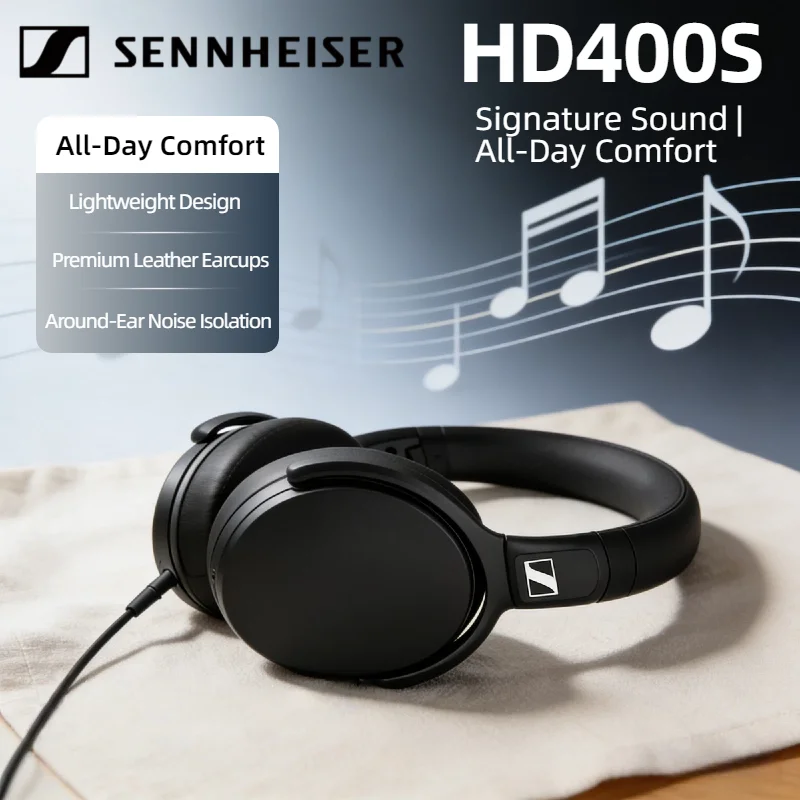 

Проводные наушники Sennheiser HD400S с шумоподавлением, стереозвуком, глубокими басами, складные, с микрофоном, для смартфона, для путешествий, накладные