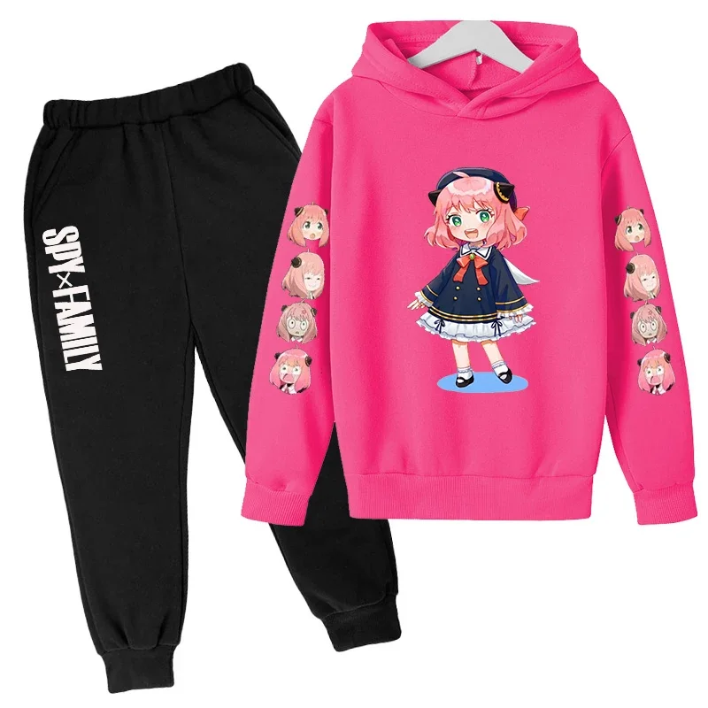 Felpa con cappuccio per bambini autunno top/pantaloni 2p anime kawaii spy X famiglia Anya falso affascinante cappotto con stampa Ragazzi Ragazze Sport jogging party set casual