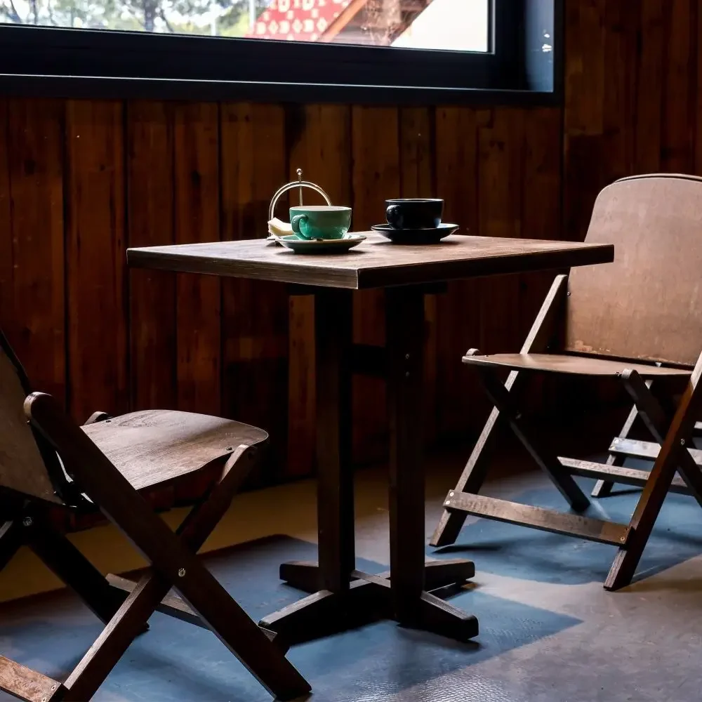 Retro Folding Tables and Chairs Balcony Leisure and  Coffee Tables Courtyard Dining Backrest