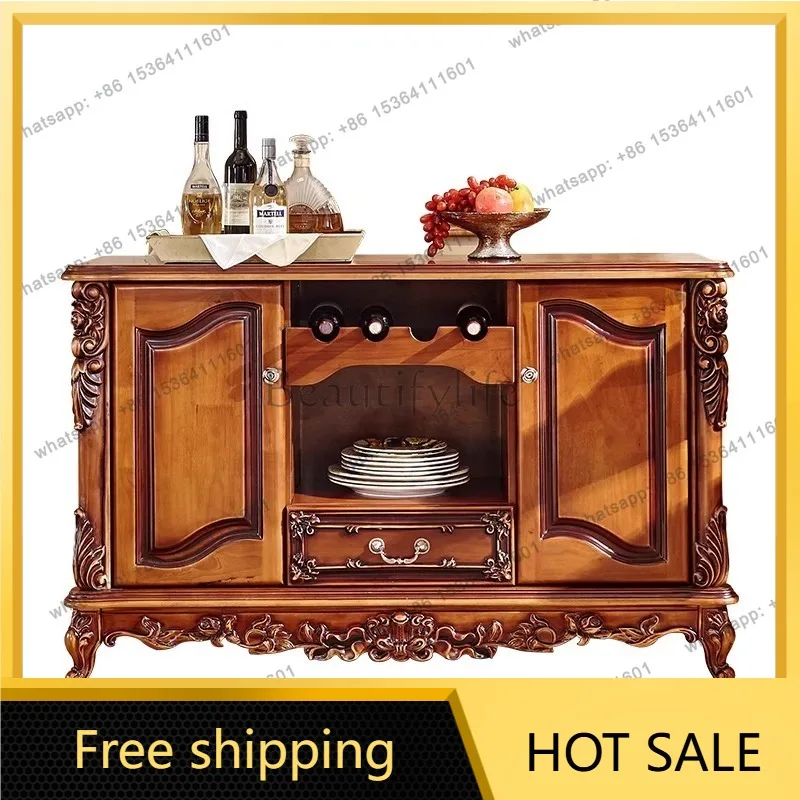 PG European side cabinet solid wood carving flower retro color entrance living room tea storage locker