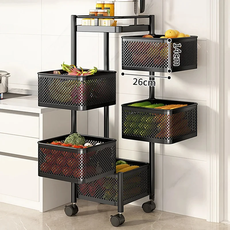 Rotating Kitchen Trolleys for Home Living Room Auxiliary Cart Multi-layer Fruit and Vegetable Snack Kitchen Storage Trolley Cart