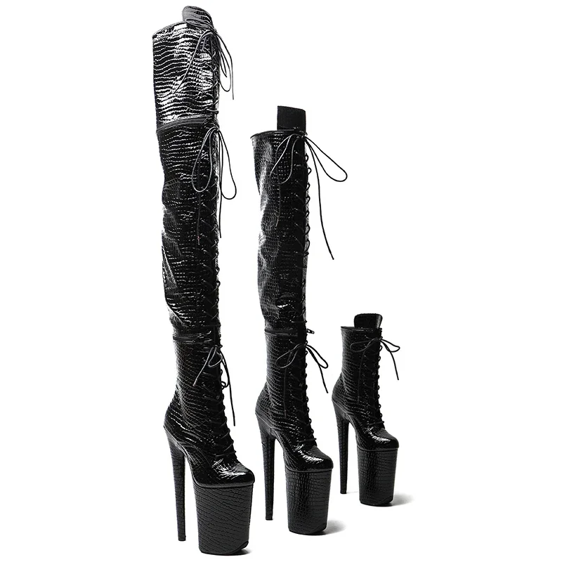 

Leecabe 23CM/9Inch Pu Upper Zipper split boots Women New Design Three ways wear boots Extreme High Heel Detachable boots