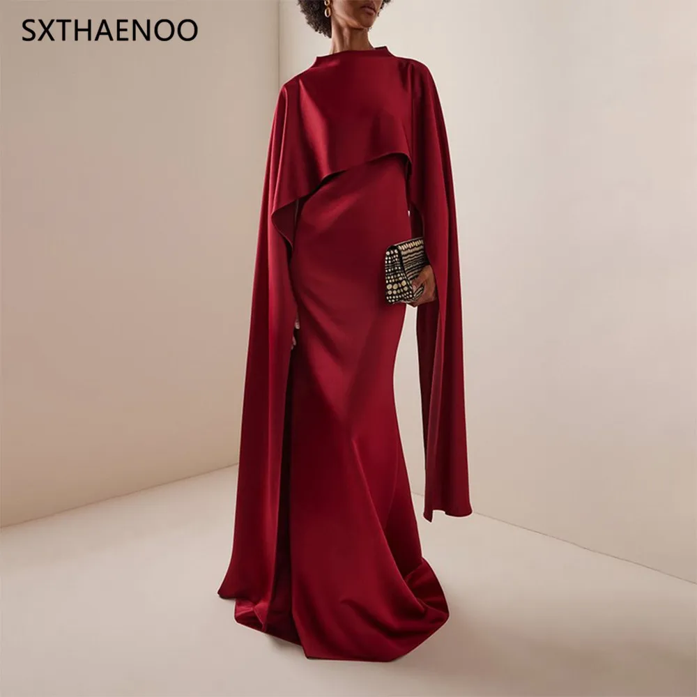 

SXTHAENOO модное красное длинное платье женское темпераментное платье с шалью в стиле пэчворк, платья с высокой талией, элегантная новинка 2025 года, одежда