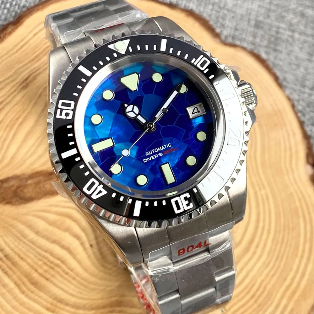 Reloj mecánico de acero resistente al agua de 100M para hombre, esfera MOP S NH35 Movt 904L, banda de bloqueo deslizante con cepillo, cristal de zafiro de 43mm