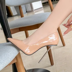 Szykowne 12cm metalowe czółenka szpilki wysokie obcasy OL Party damskie szpiczasty nosek mężczyzna Crossdresser buty unisex rozmiar 35-46