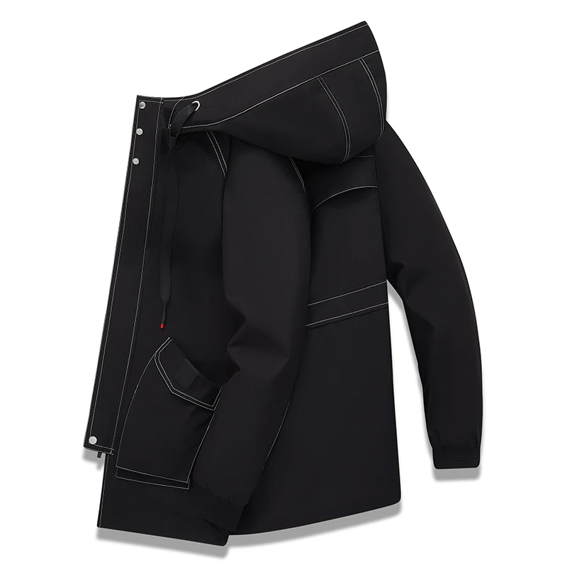 

Мужская удлиненная куртка-пальто на осень-зиму, новая утепленная флисовая модель с капюшоном, модная, больших размеров, для полных мужчин, H207, стандартный крой