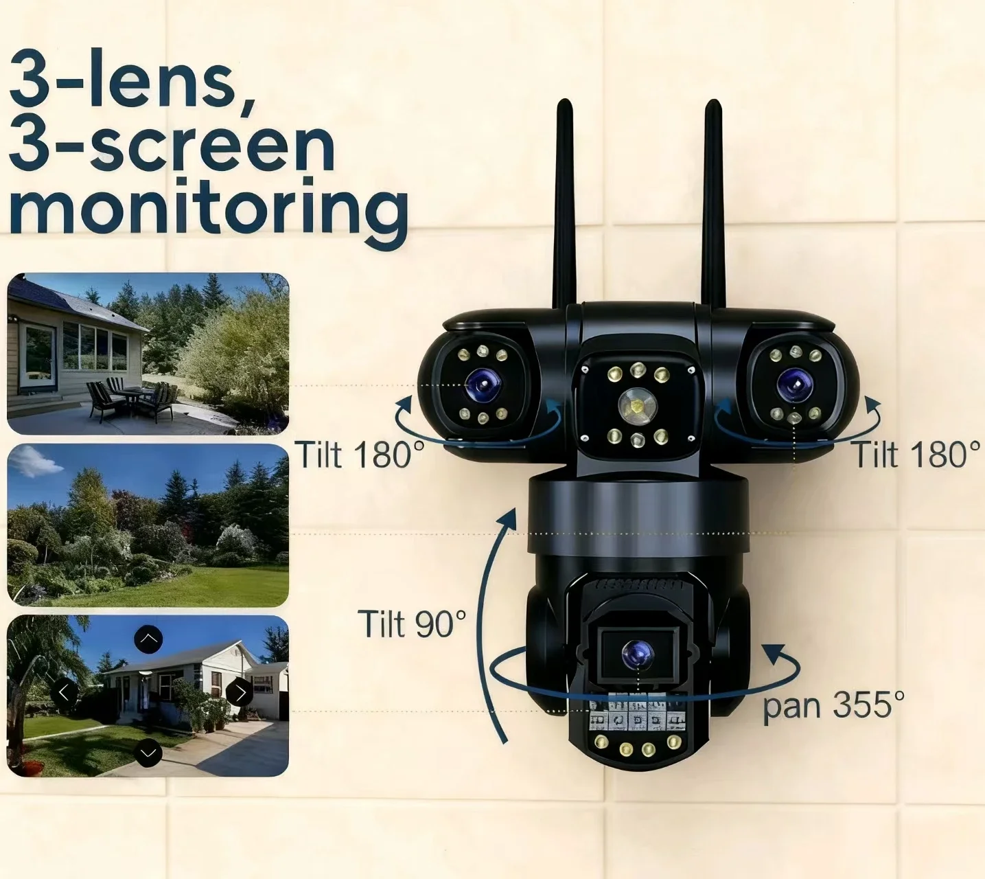 Telecamera WiFi PTZ da 15 MP con tre lenti Tre schermi Visione notturna a colori Telecamera IP di sicurezza esterna Telecamera di sorveglianza CCTV App V380