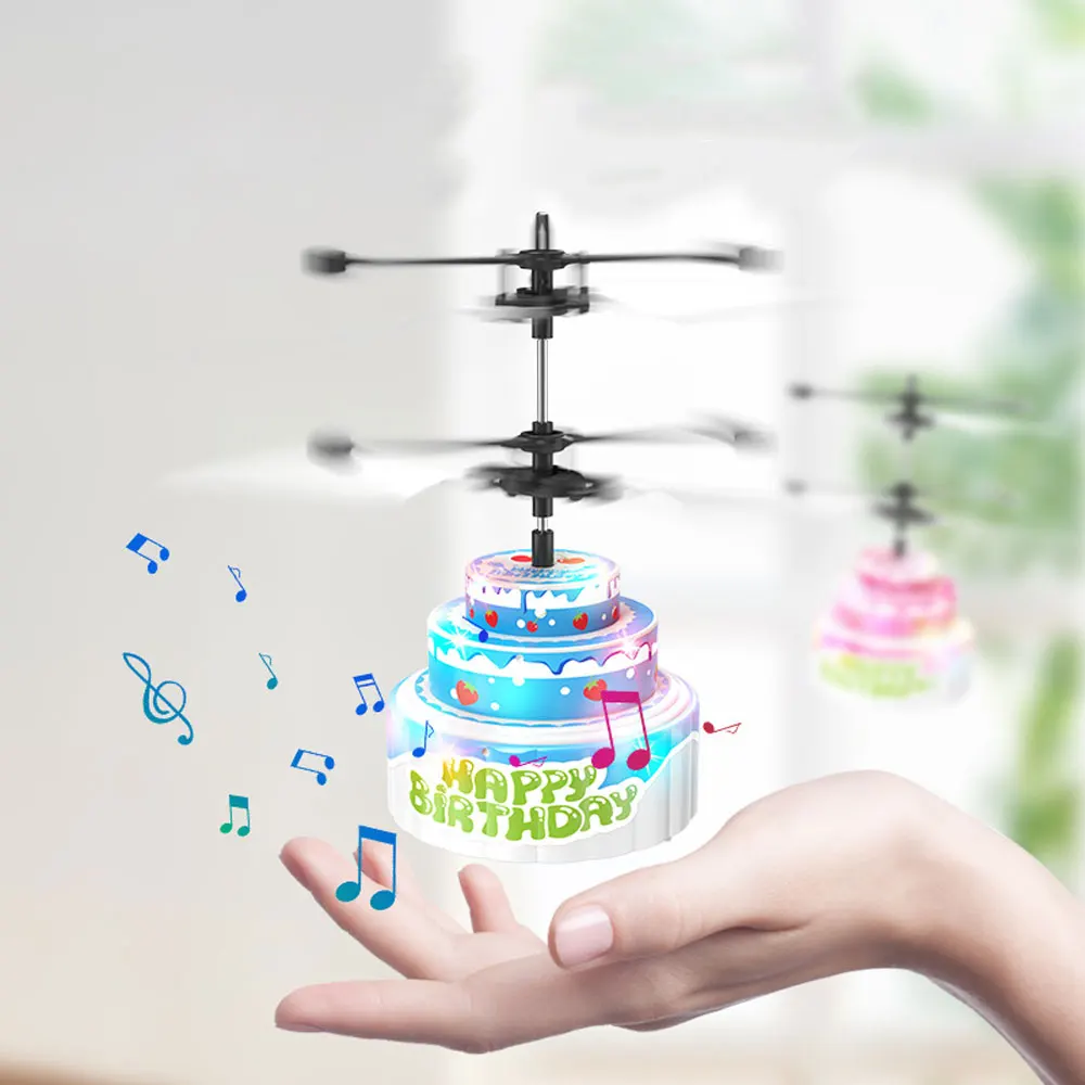 Electric Flying Luminous Toy Cake Model Drone Gesture Sensing Suspended Induction Aircraft Boys Girls Birthday Gift VG126